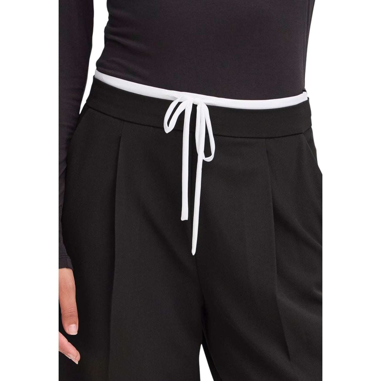 Ichi Pantaloni Donna Neri con Lacci - Pantaloni Poliestere Viscosa Tasche Autunno Inverno