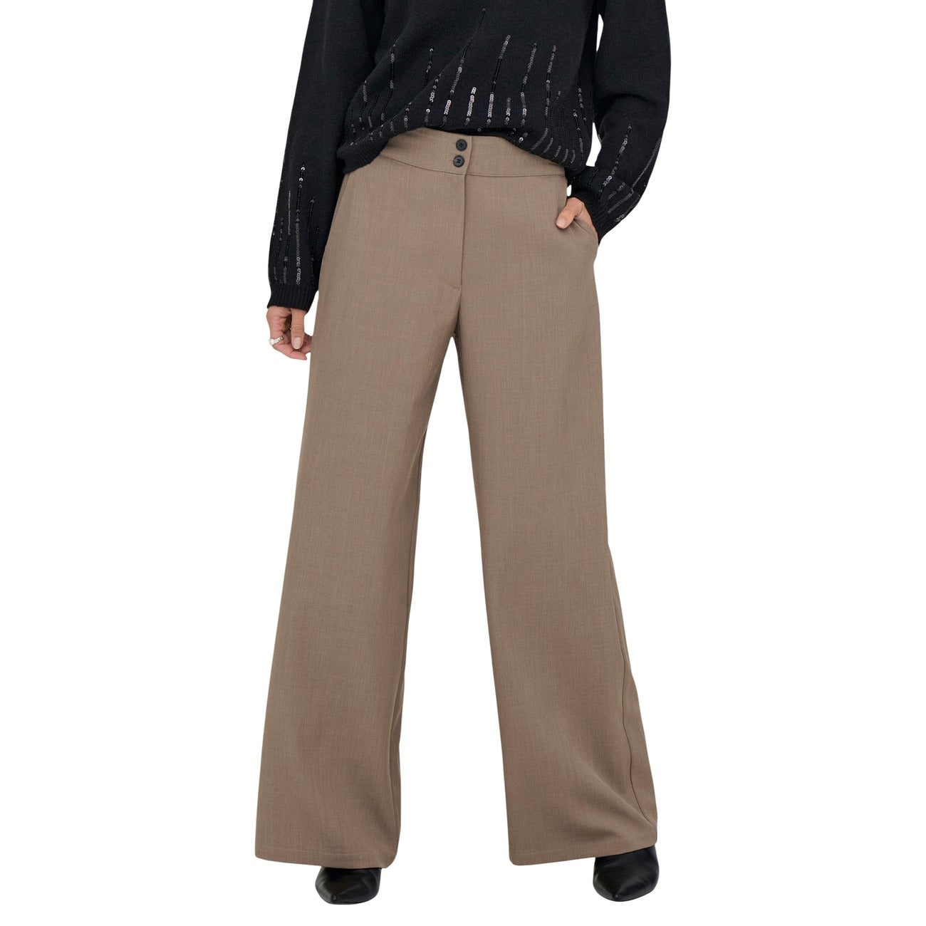 Jacqueline De Yong Pantaloni Donna Marrone Zip Bottone Tasche Anteriori Poliestere Elastan Autunno Inverno 15361050