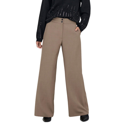 Jacqueline De Yong Pantaloni Donna Marrone Zip Bottone Tasche Anteriori Poliestere Elastan Autunno Inverno 15361050