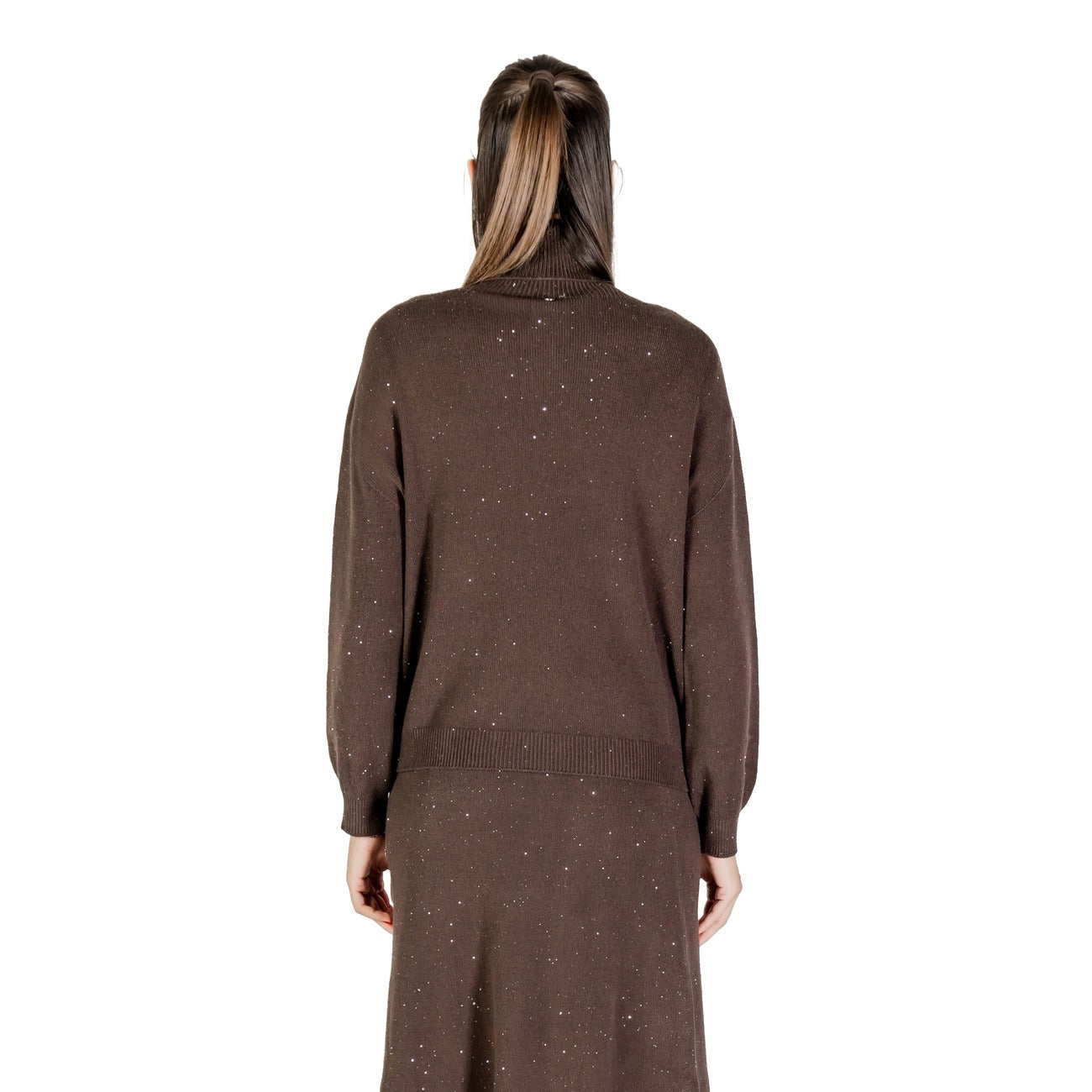Liu Jo Maglia Donna Marrone a Pois Maniche Lunghe Scollo Alto - Maglia Viscosa Poliestere Poliammide