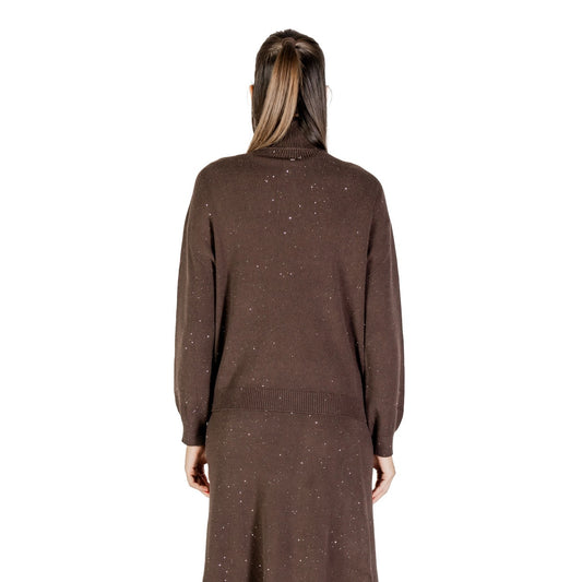 Liu Jo Maglia Donna Marrone a Pois Maniche Lunghe Scollo Alto - Maglia Viscosa Poliestere Poliammide