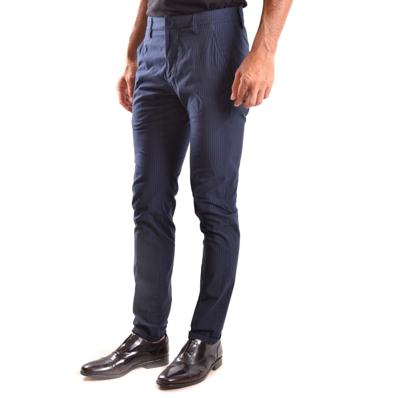 Dondup Pantaloni Uomo Blu a Righe Zip e Bottone Tasche Anteriori 98% Cotone 2% Elastan Primavera/Estate B_26061