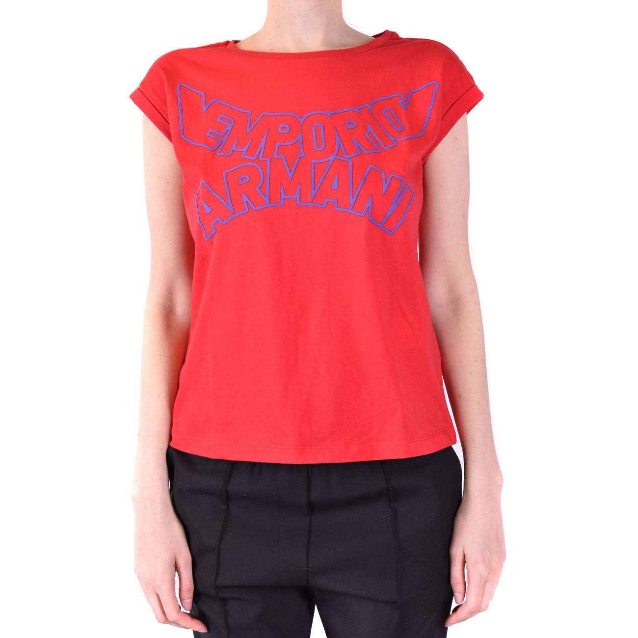 Emporio Armani T-Shirt Donna Rossa Stampa Manica Corta Scollo Tondo 100% Cotone Primavera/Estate B_41411