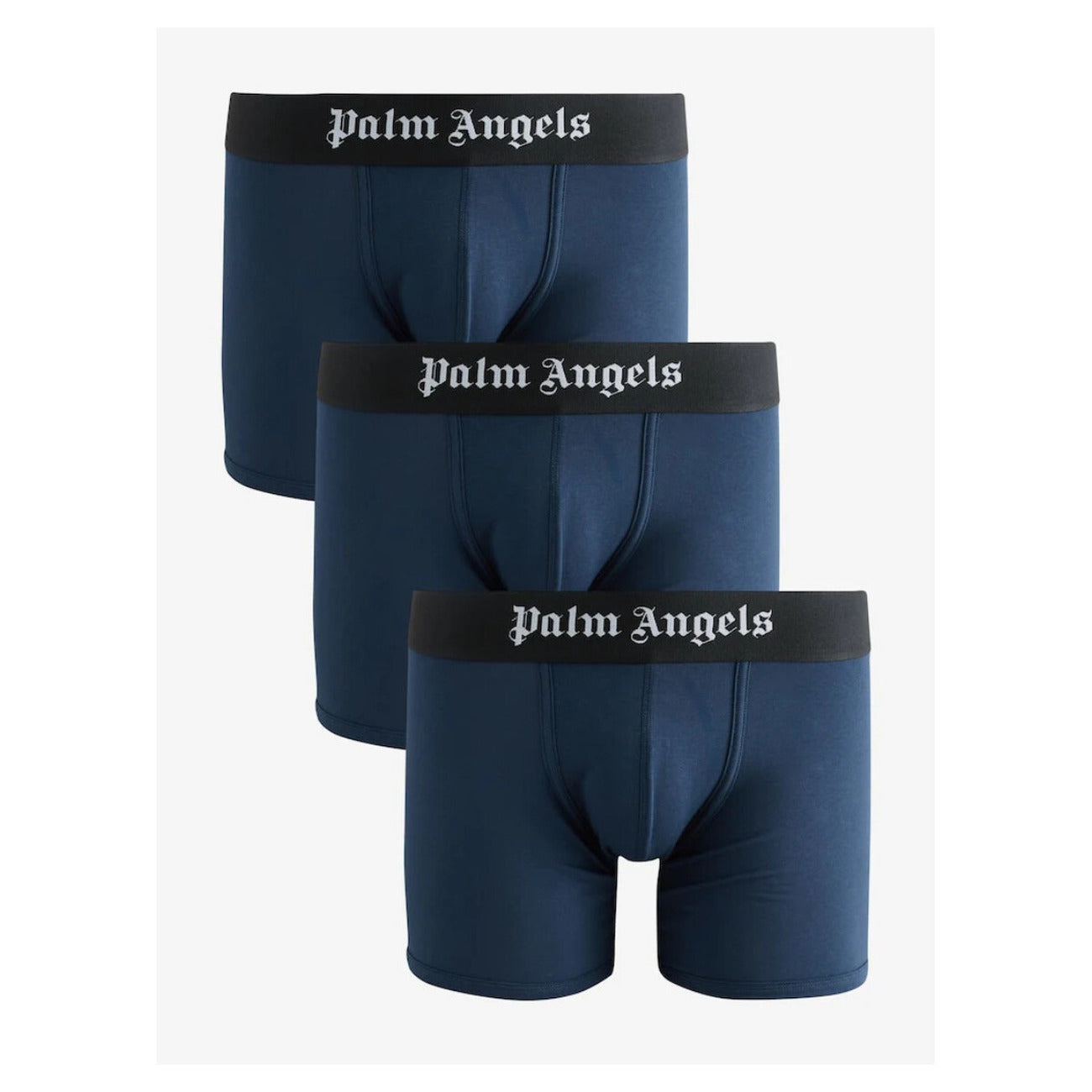 Boxer Uomo Palm Angels (Pack da 3); Blu Navy. Vita logata gotica, cotone stretch, vestibilità aderente. Comfort premium e stile iconico per l'uso quotidiano.