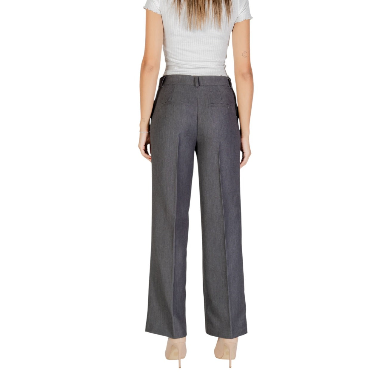 Only Pantaloni Donna Grigio Zip e Bottone Tasche Anteriori 80% Poliestere 15% Viscosa 5% Elastan Primavera/Estate 15318089