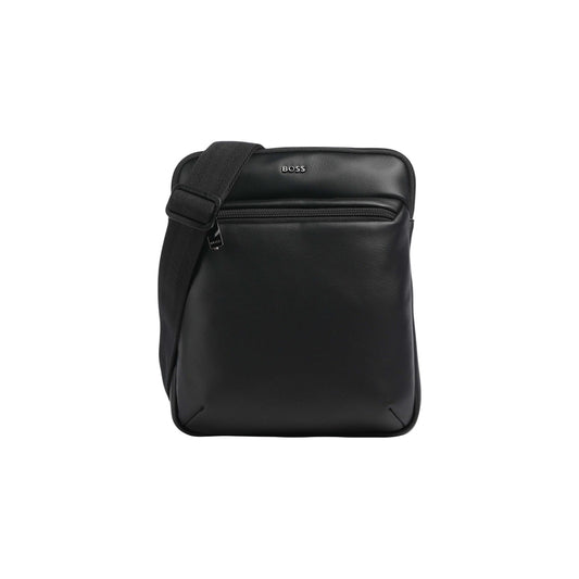 Tracolla BOSS uomo nera modello Jace Envelope. Borsello uomo nero sportivo e da viaggio in materiale riciclato con zip sul davanti, tracolla in nastro regolabile e logo a contrasto stile casual e urban.