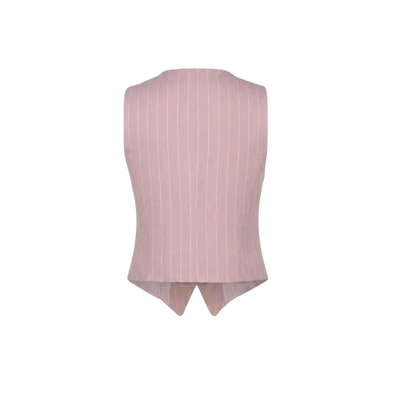 Artigli Gilet rosa gessato con bottoni; scollo a V, revers classici e composizione in misto viscosa, stile contemporaneo perfetto per la stagione primavera-estate. Vista posteriore stesa 