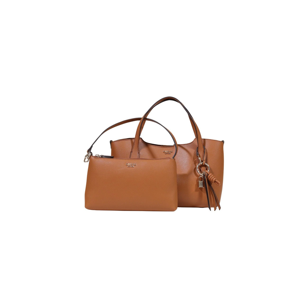 Borsa Satchel Grande Donna Beige Guess Lucci; Struttura 100% poliuretano martellato con chiusura a zip e doppi manici. Tracolla rimovibile, logo metallico frontale e ciondolo con mini lucchetto, stile casual mezza stagione.
