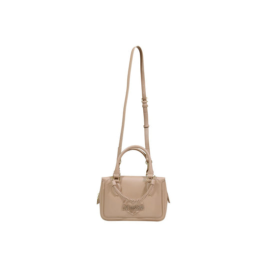Borsa Love Moschino donna beige bauletto modello JC4097PP1. Borsetta a mano e a tracolla color beige nude/sabbia con manico a treccia, tracolla removibile e scritte logo in rilievo sul davanti, stile casual chic ed elegante.