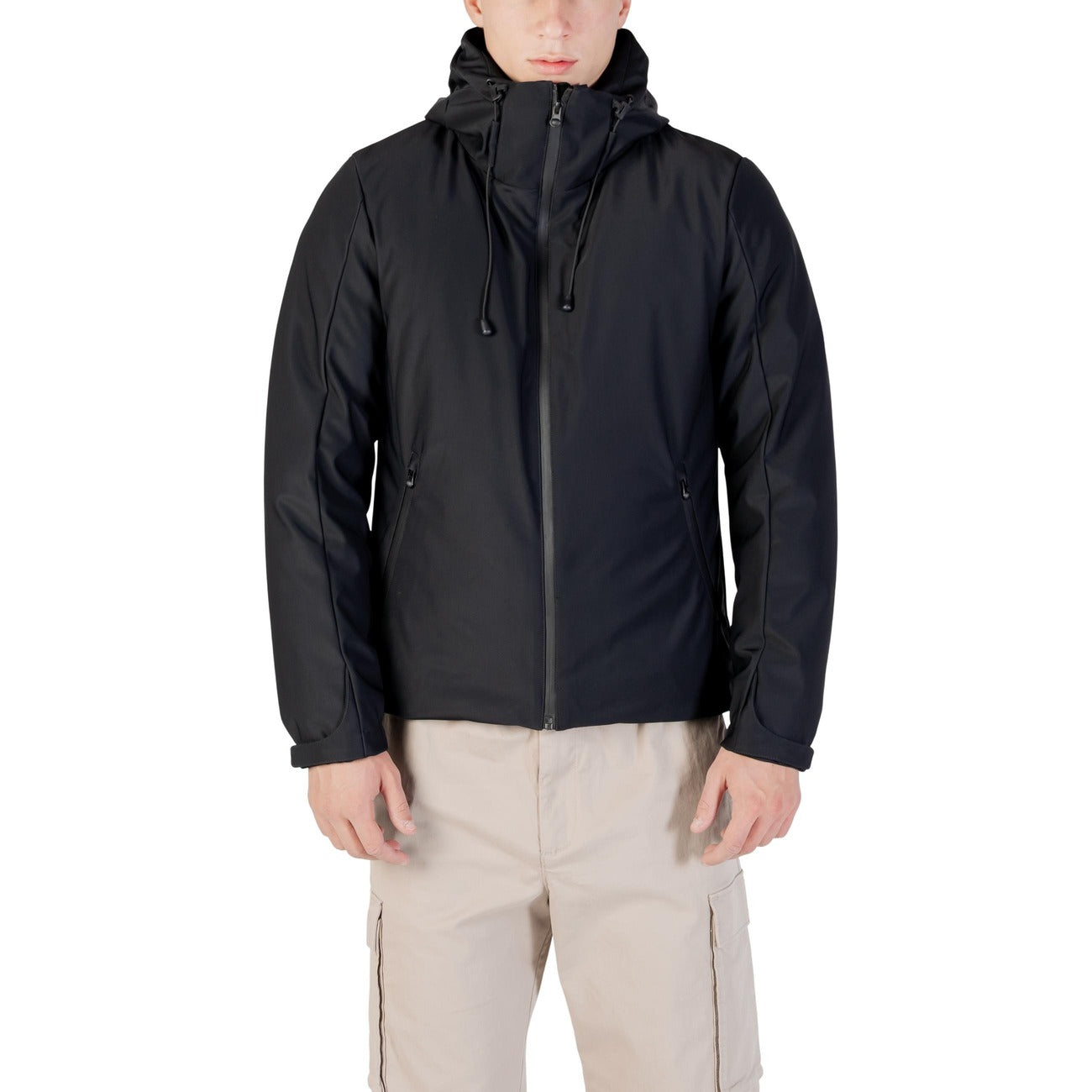 Hydra Clothing Giacca Uomo Nera con Cerniera Cappuccio - Giacca Nylon Spandex Tasche Maniche Lunghe