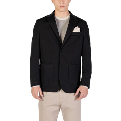 Yos Giacca Uomo Nero Bottoni Manica Lunga Scollo V Bavero Tasche Poliestere Elastan Autunno Inverno GMI - T/103