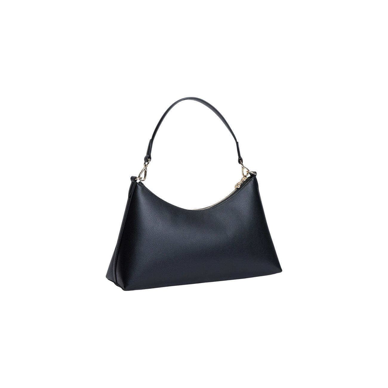 Borsa a Mezzaluna Donna Tommy Hilfiger; Nero. Finitura zigrinata, silhouette curva con zip, tracolla rimovibile e portamonete esterno. Monogramma TH dorato, scomparto extra-large (37,5x23,5 cm) e capienza 6 litri. Posteriore 