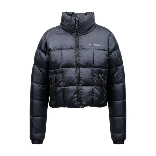 Giacca imbottita corta Columbia donna nera Puffect Cropped W. Piumino crop impermeabile e caldo con isolamento Thermarator, tasche con zip e polsini elasticizzati, abbigliamento urban e outdoor donna.