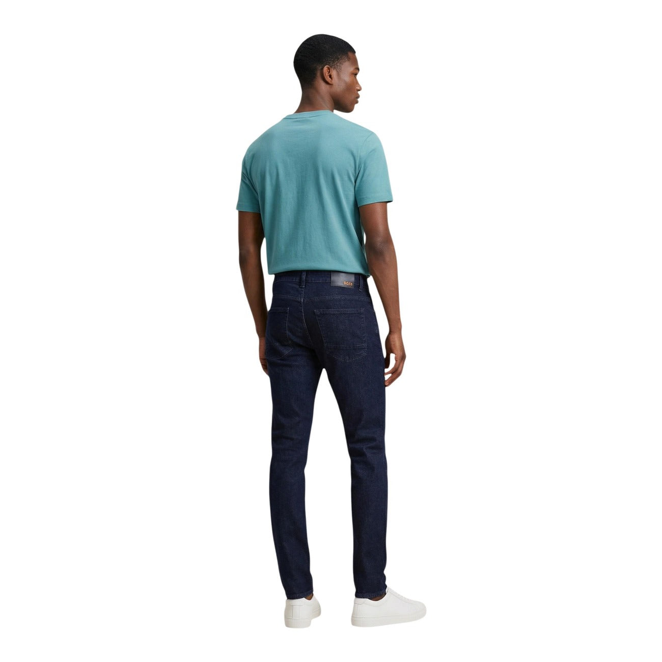 T-shirt Calvin Klein Jeans SS HERO MONOLOGO TEE uomo verde acqua con stampa maniche corte scollo tondo - vista posteriore retro indossata da modello
