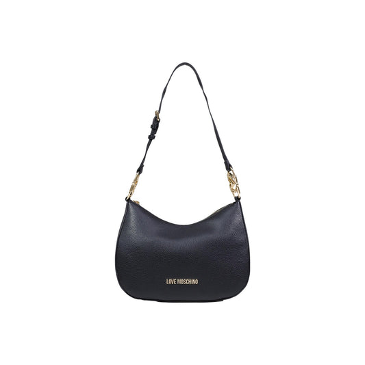Borsa Love Moschino donna blu bauletto modello JC4055PP1. Borsetta media a mano in tela blu scuro con doppi manici, logo stampato bianco e scritta motto sul davanti, stile casual chic ed elegante.