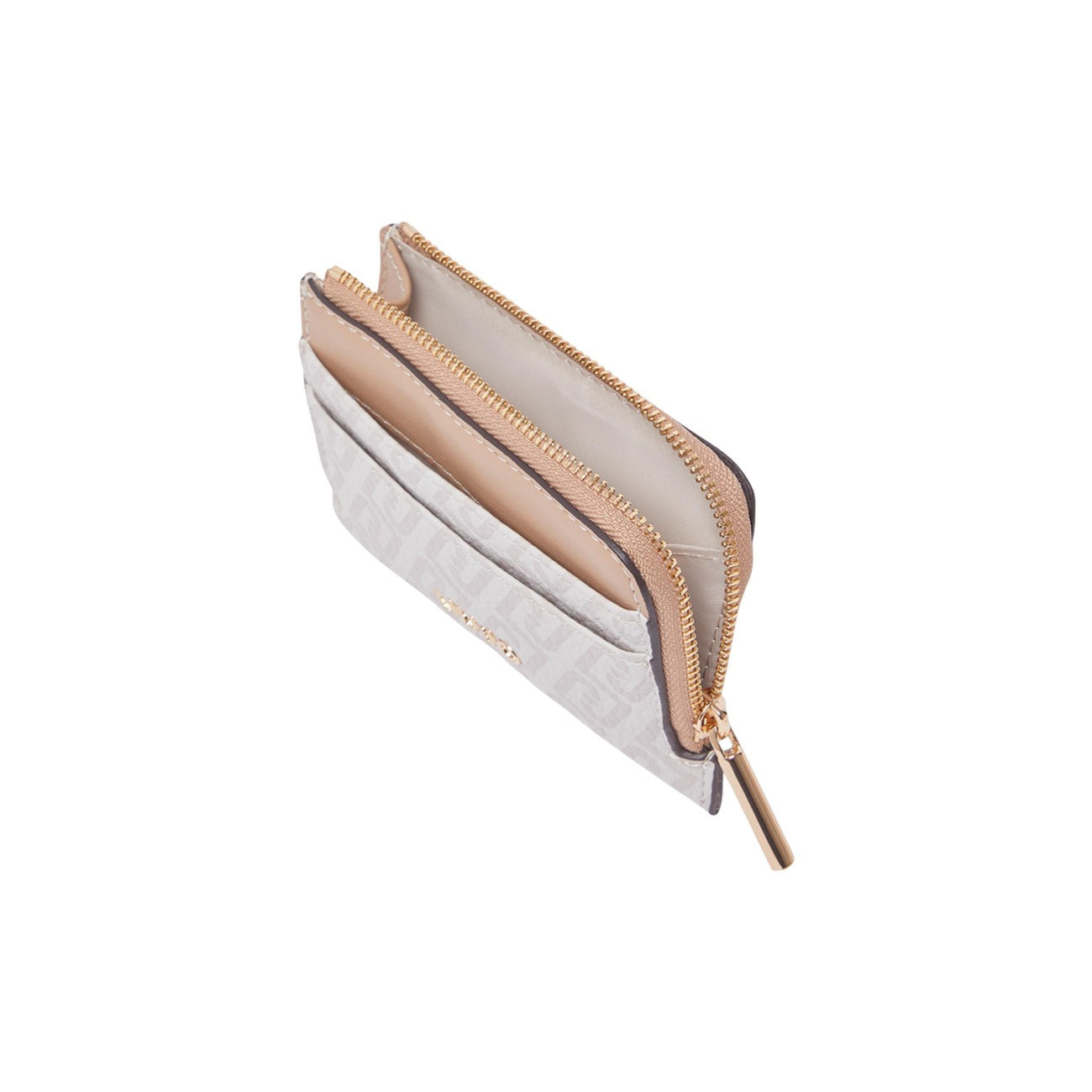 Portacarte Liu Jo S Credit Card Case; 100% Poliestere Beige. Logo all-over, scomparti frontali, chiusura con zip. Accessorio donna compatto, leggero e di tendenza. Vista aperto 