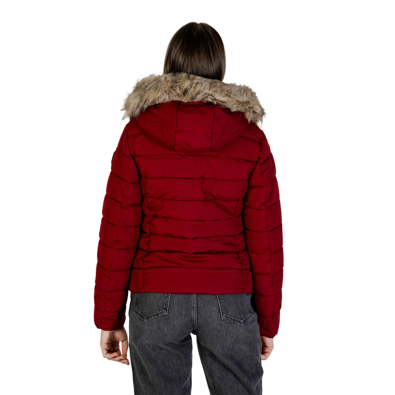 Only Giubbotto Donna Rosso con Cappuccio Zip Bottoni - Giubbotto Acrilico Tasche Maniche Lunghe