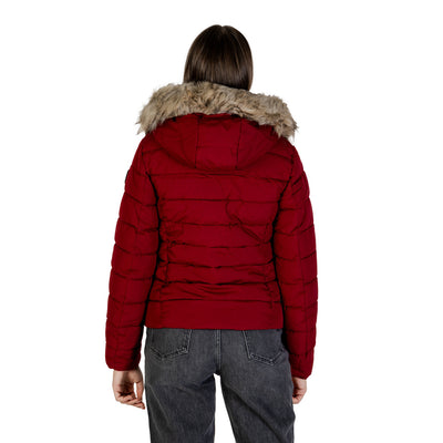 Only Giubbotto Donna Rosso con Cappuccio Zip Bottoni - Giubbotto Acrilico Tasche Maniche Lunghe