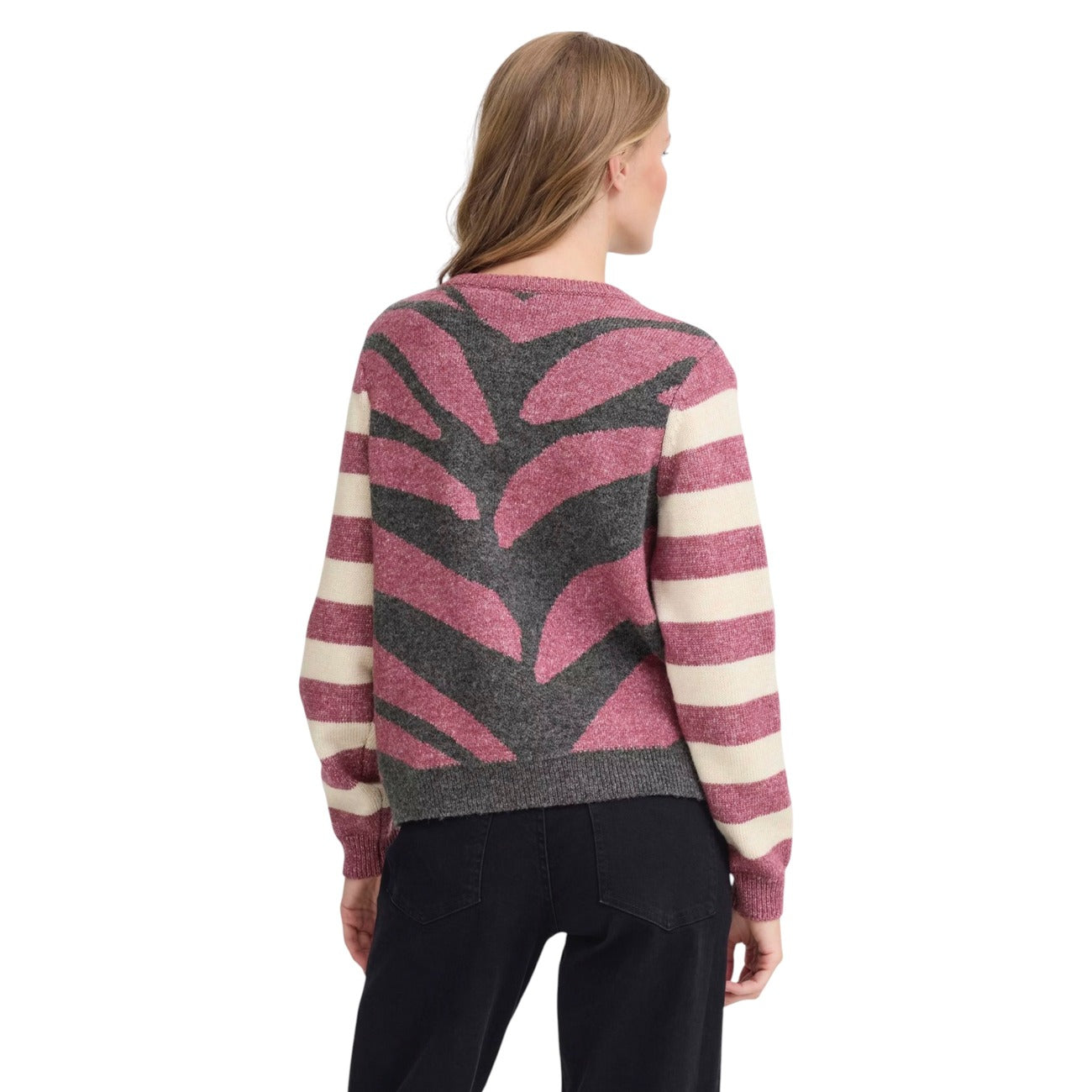 Ichi Cardigan Donna Fucsia Righe Bottoni Manica Lunga Scollo Tondo Poliestere Viscosa Autunno Inverno 20124480