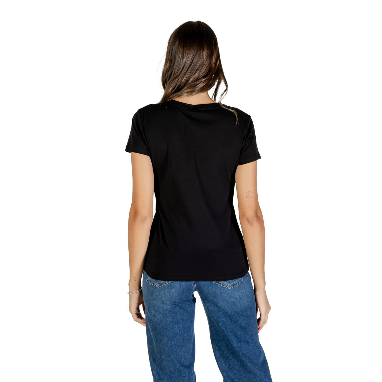 Liu Jo T-Shirt Donna Nera Strass Manica Corta Scollo Tondo 100% Cotone Primavera/Estate TF5287 JS923