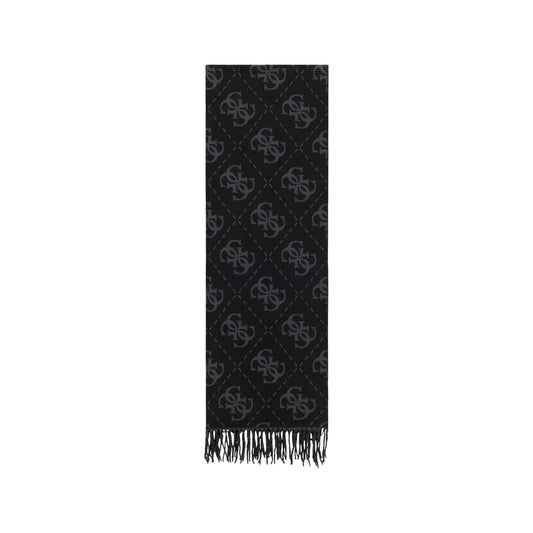 Sciarpa Guess donna logo all over AW5217 VIS03. Stola invernale bicolore in maglia morbida con loghi Guess, estremità con frange e misure 94x100 cm, collezione autunno inverno. Nero 