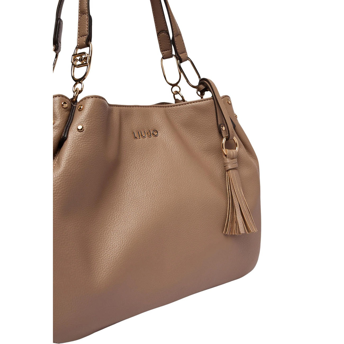 Borsa Liu Jo ECS M Satchel color Cammello; 100% Poliuretano. Charm con frangia, dettagli dorati, doppi manici. Borsa media versatile, elegante e capiente. 