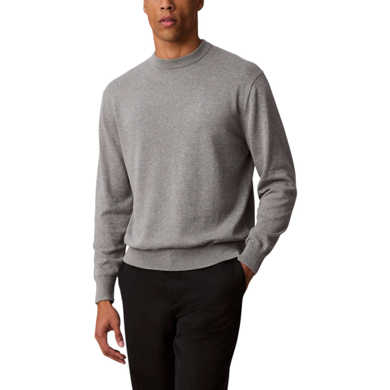 Calvin Klein Jeans Maglia Uomo Bianco Scollo Tondo Manica Lunga Cotone 100% Autunno Inverno LV04RC309G