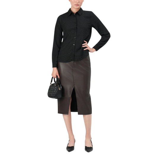 Only Camicia Donna Nera a Pois con Bottoni Maniche Lunghe Colletto Classico - Camicia Poliestere Scollo Tondo