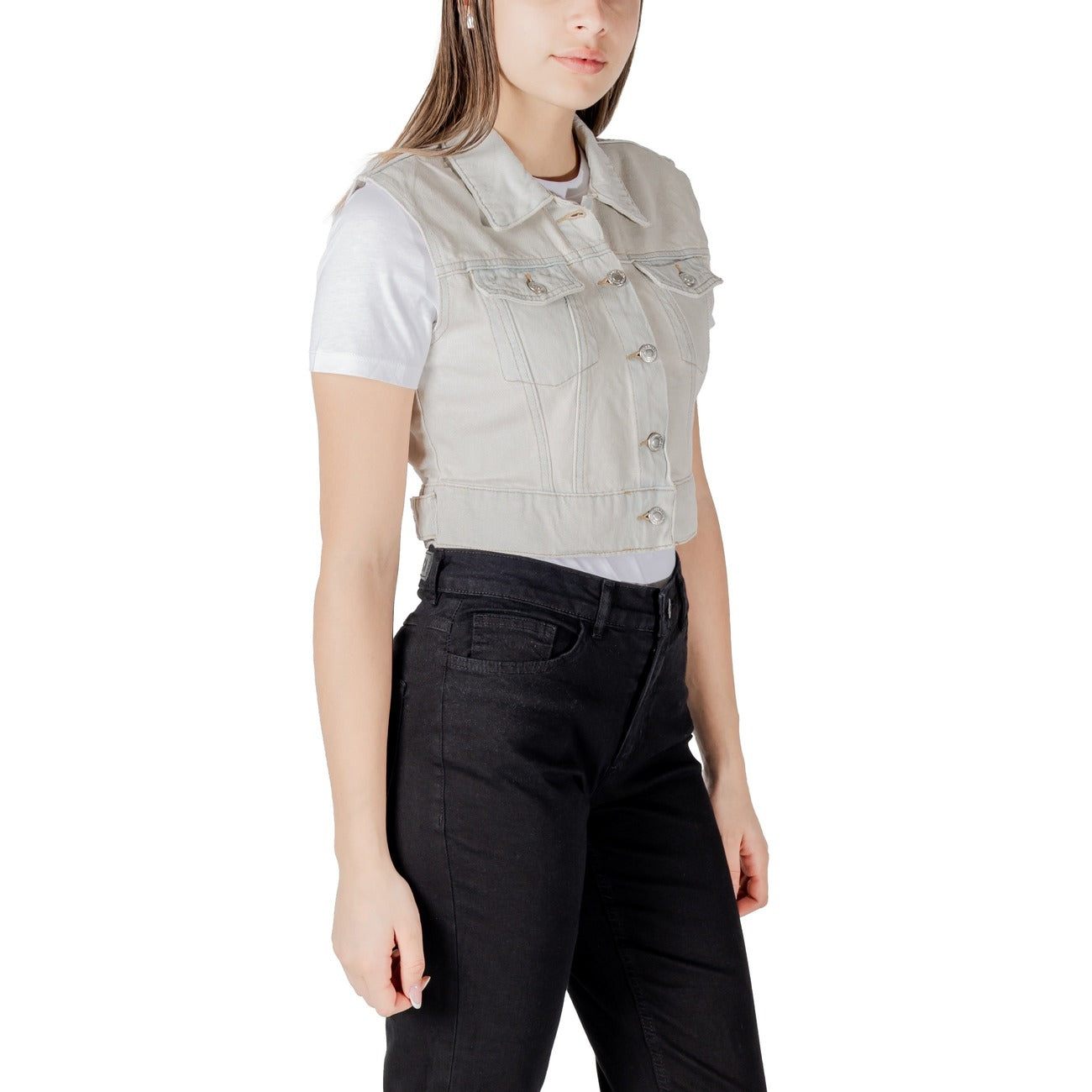 Only Gilet di Jeans Donna Smanicato Bottoni 80% Cotone 20% Cotone Organico Autunno/Inverno 15341352