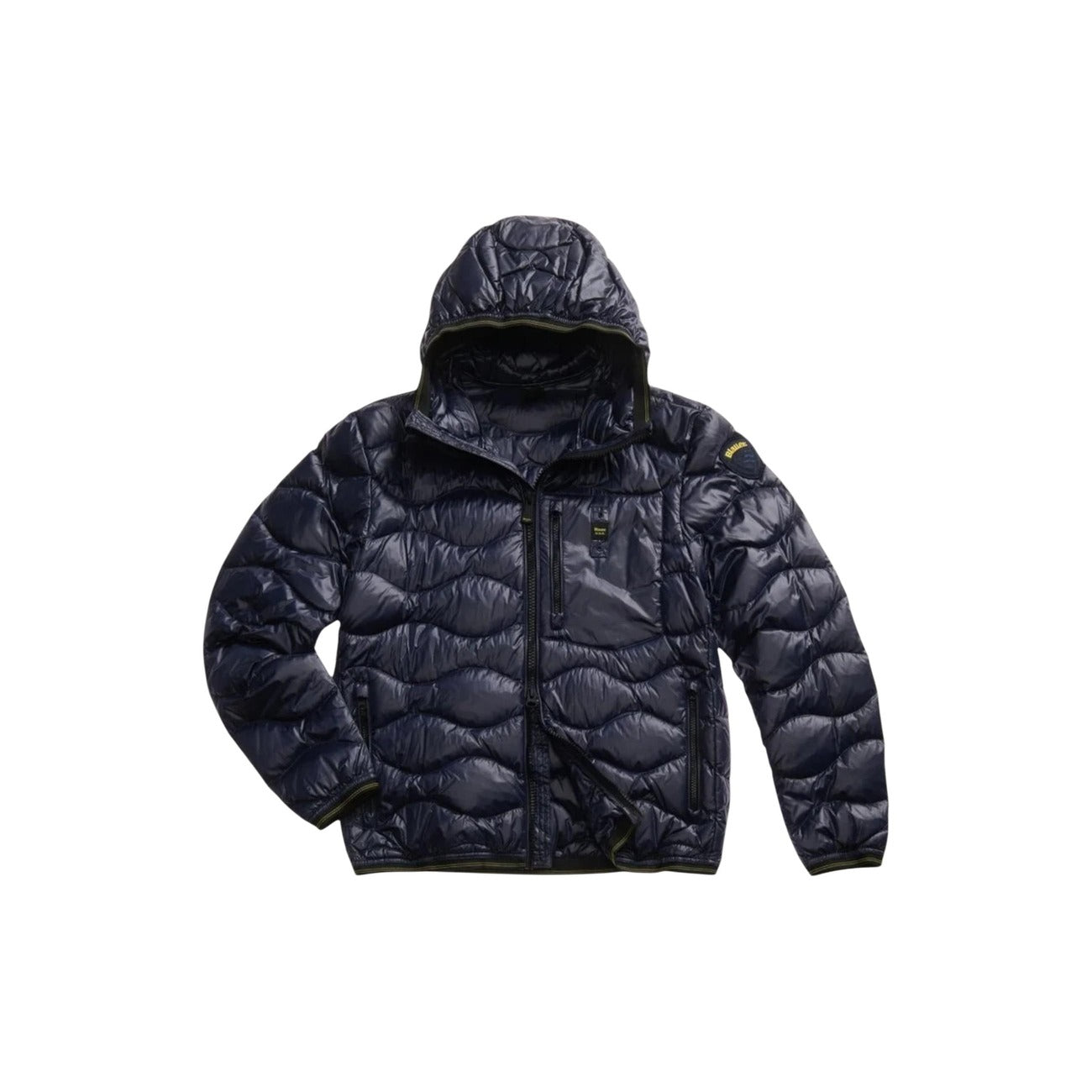 Giubbotto Blauer Piumino ad onde WAVE uomo blu con cerniera cappuccio tasche maniche lunghe - vista frontale steso