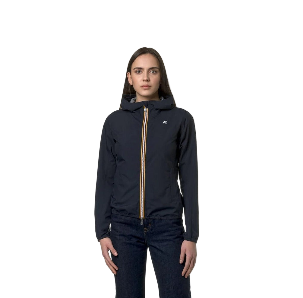 K-way Giacca Donna Blu con Cerniera Cappuccio Maniche Lunghe - Giacca Poliestere Poliuretano Tasche