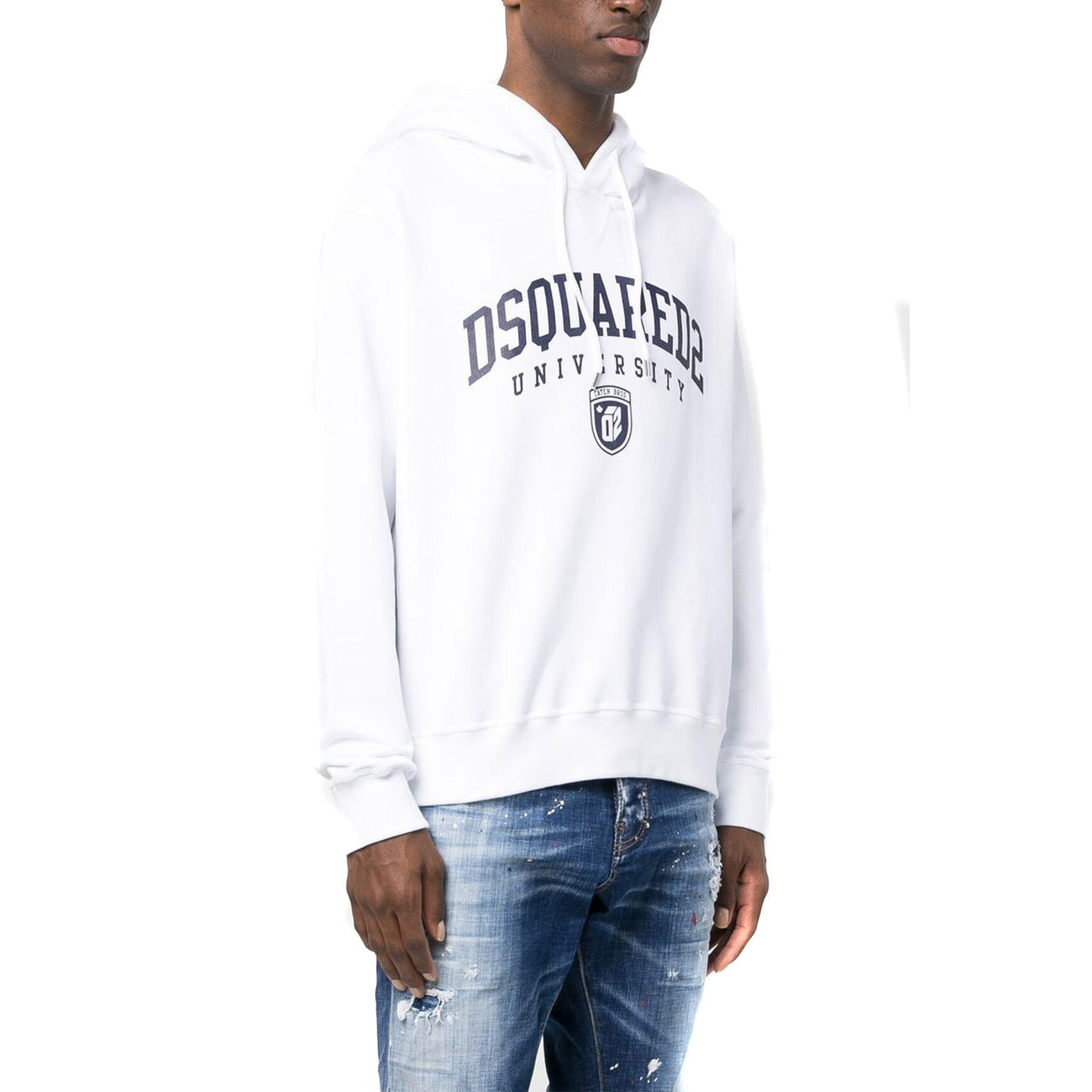 Dsquared Felpa Uomo Bianca con Cappuccio Stampa Maniche Lunghe Scollo Tondo in Cotone 100% Autunno/Inverno B_44427
