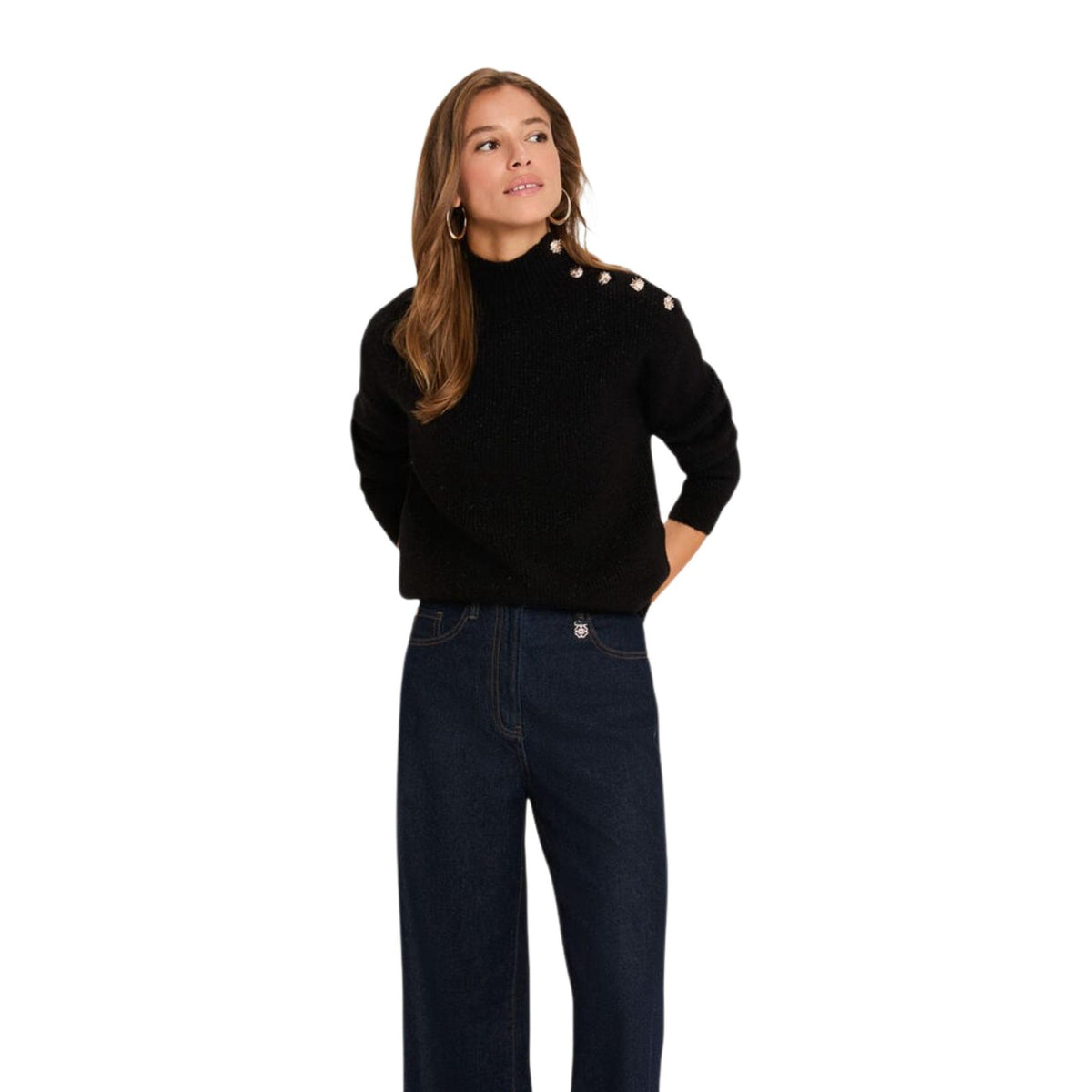 Maglione donna Morgan De Toi nero – Maglia mezza stagione a coste collo alto 262-MSTORE.