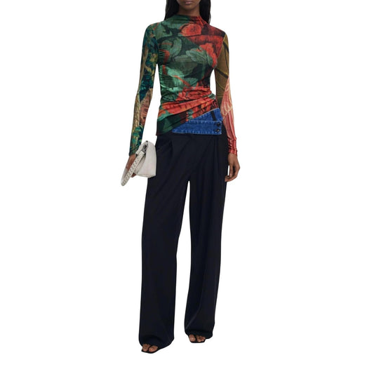 Desigual Maglia Donna Verde Colorata in Viscosa 100% a Manica Lunga con Scollo Tondo 25WWJF48