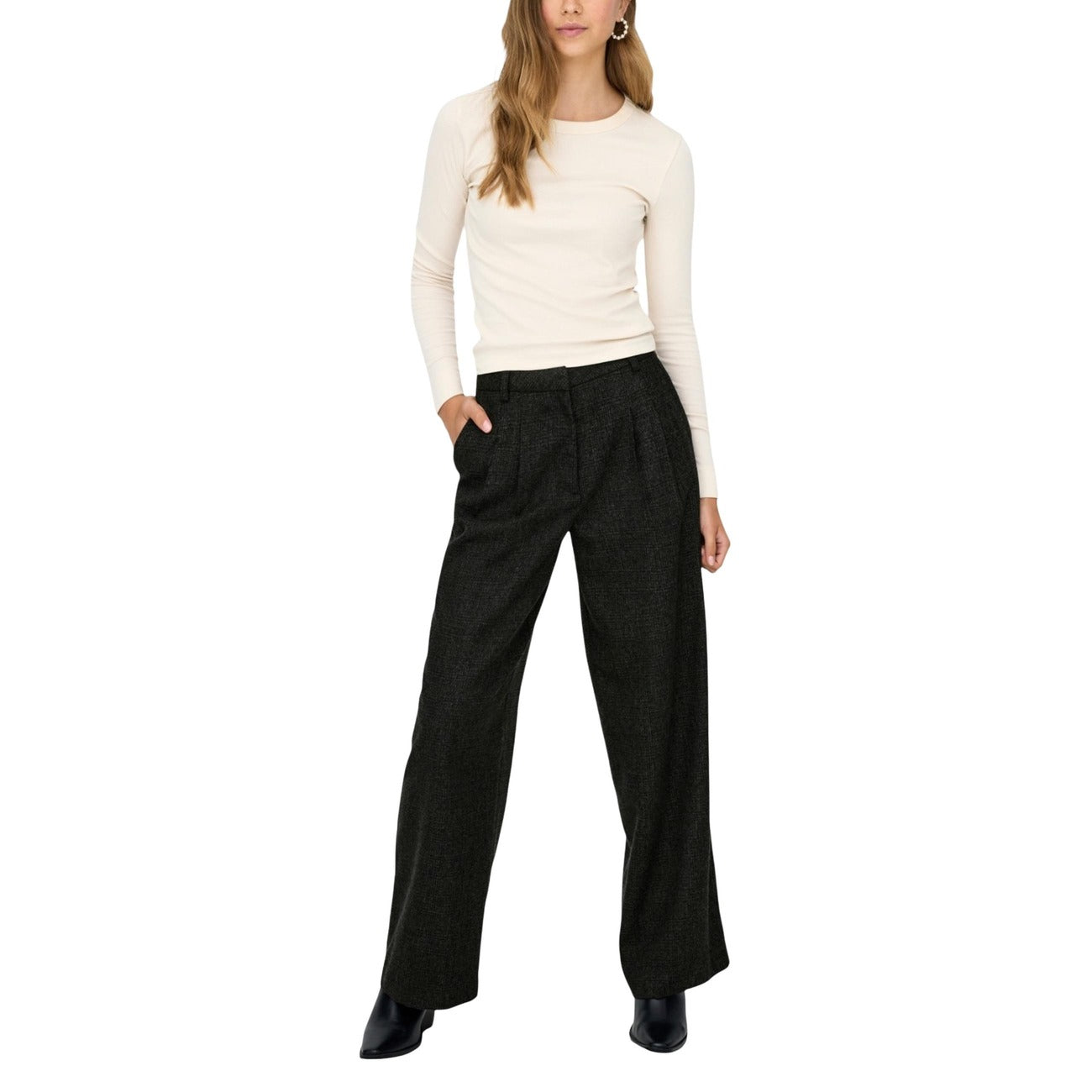 Jacqueline De Yong Pantaloni Donna Neri con Zip e Bottone Tasche Anteriori - Pantaloni Poliestere Viscosa