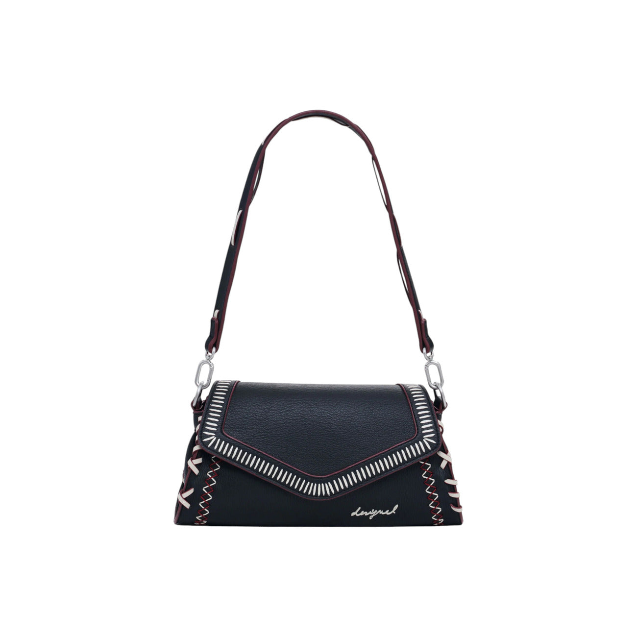 Desigual Borsa Donna Nera a Mano e Tracolla - Borsa con Bottone e Tasca Interna 28x12x10.5cm