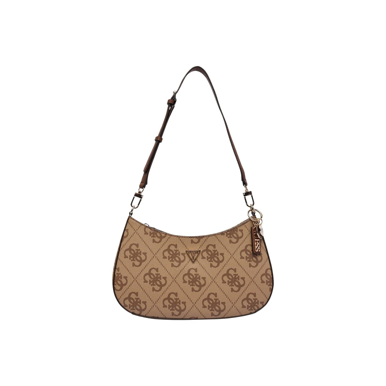 Guess Noelle II Shoulder Bag; 100% Poliuretano. Stampa 4G marrone , chiusura zip, metalleria dorata. Borsa donna a mano 29x18x6 cm con tasche esterne ed interne.