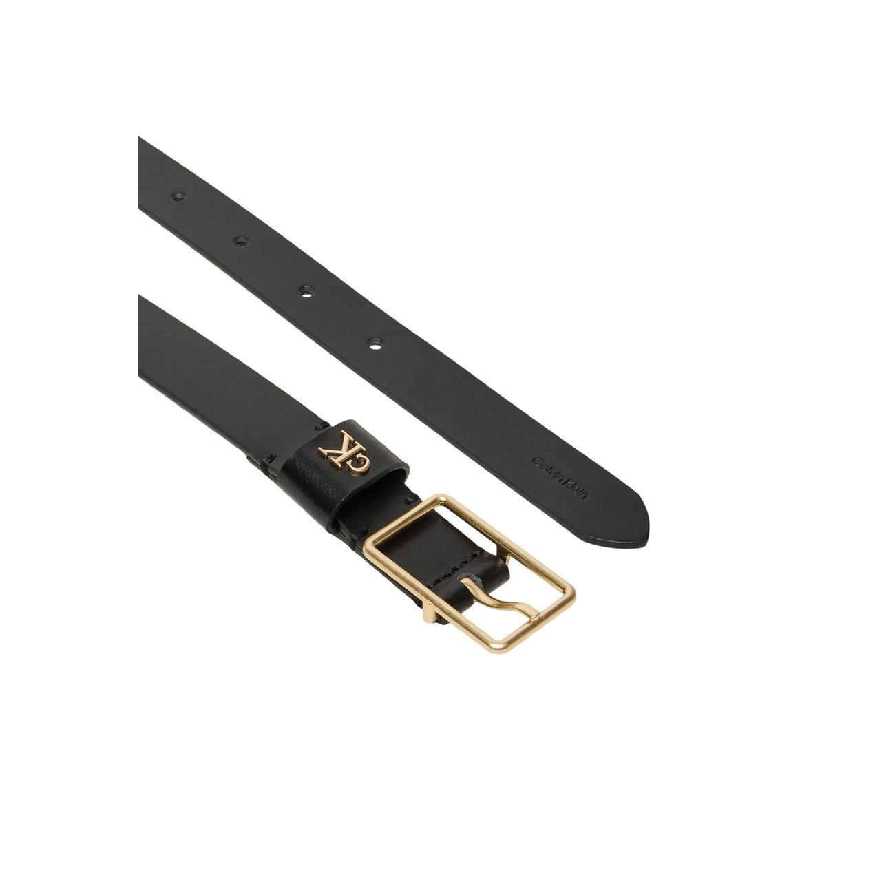 Calvin Klein Cintura 25mm in Pelle; fibbia dorata quadrata e passante con logo CK. Un accessorio versatile e sofisticato, ideale per valorizzare il punto vita con stile minimalista. Dettaglio fibbia