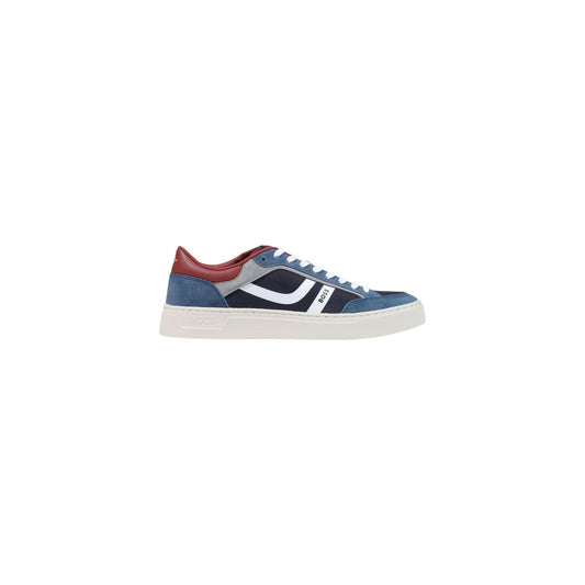 Sneakers blu uomo BOSS Rhys Tenn Bnymi. Scarpe sportive stringate blu navy da uomo in ecopelle e dettagli in pelle riciclata con suola in gomma.