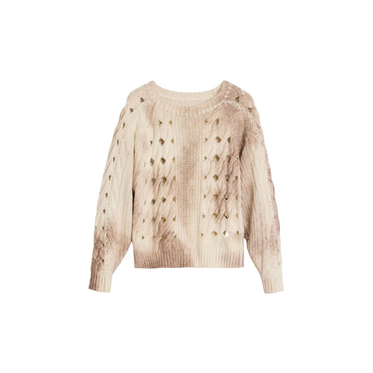 Maglia Desigual donna beige manica lunga scollo tondo 83% acrilico 15% lana 1% poliammide 1% poliestere - vista frontale
