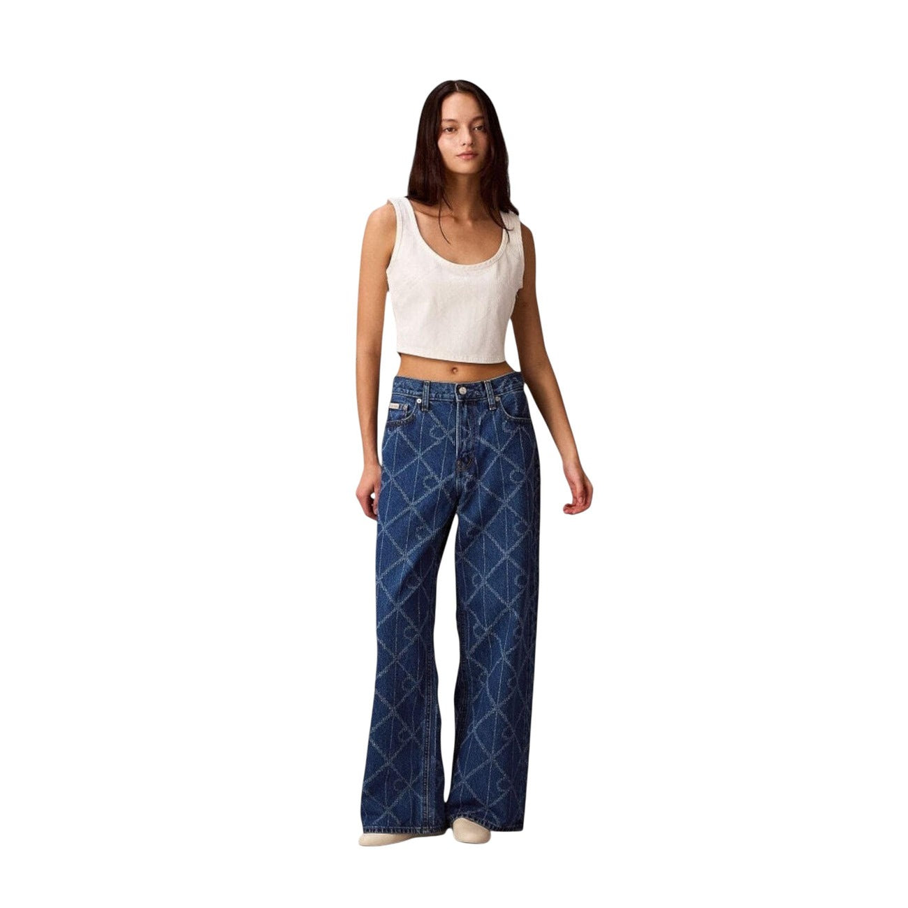 Calvin Klein Jeans Jeans Donna Blu Geometrico - Jeans Cotone Zip Bottone Tasche
