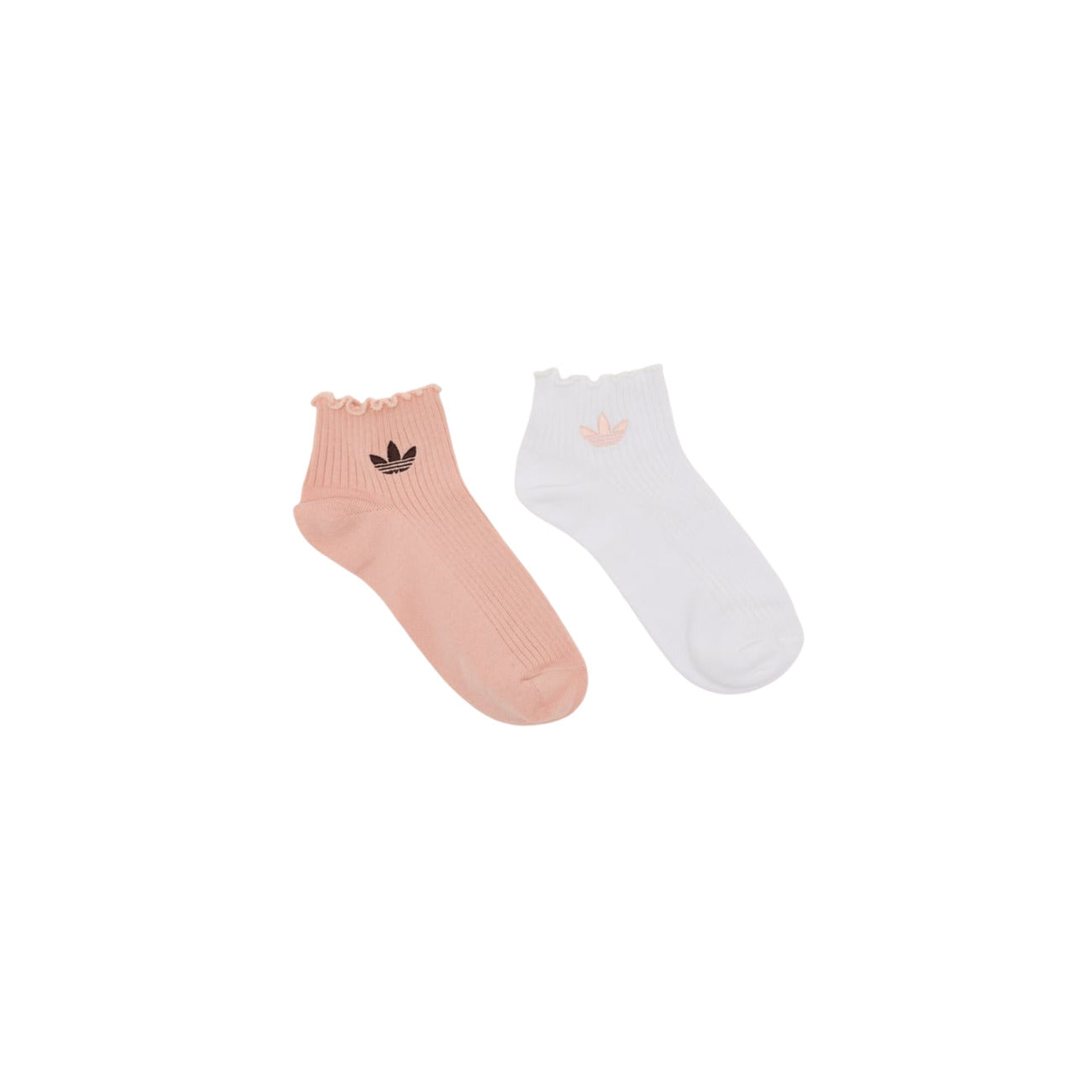 Calzini adidas Donna con Volant (2 Paia); 59% Cotone, 38% Poliestere riciclato. Polsino arricciato, Trifoglio ricamato, lunghezza al quarto. Colore Rosa/Bianco, stile casual e femminile. Vista frontale 