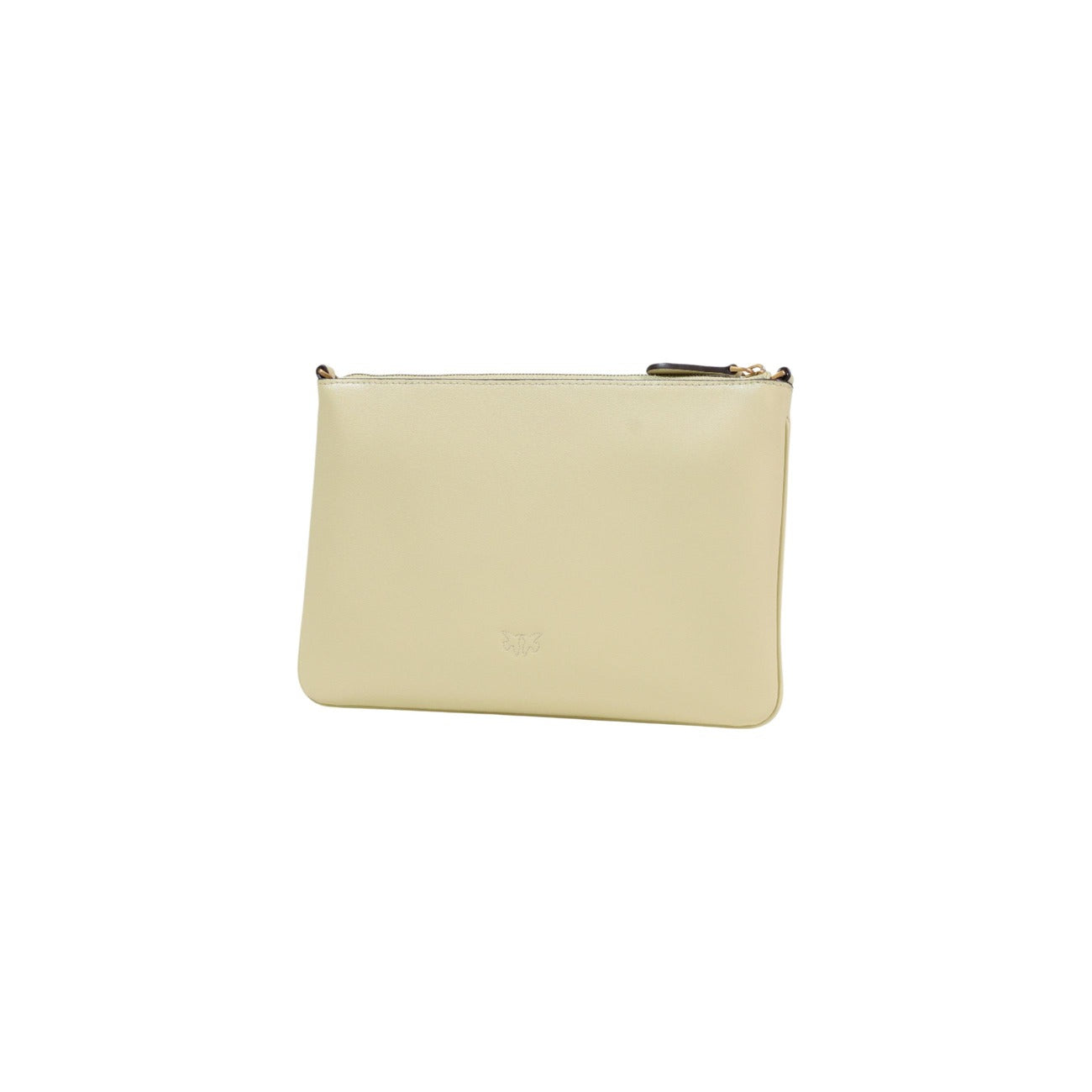 Borsa Pinko Flat Classic Beige; Ecopelle mano seta. Logo Love Birds Diamond Cut, tracolla a catena rimovibile, chiusura con zip. Pochette sottile e versatile, stile casual-raffinato. Vista posteriore laterale 