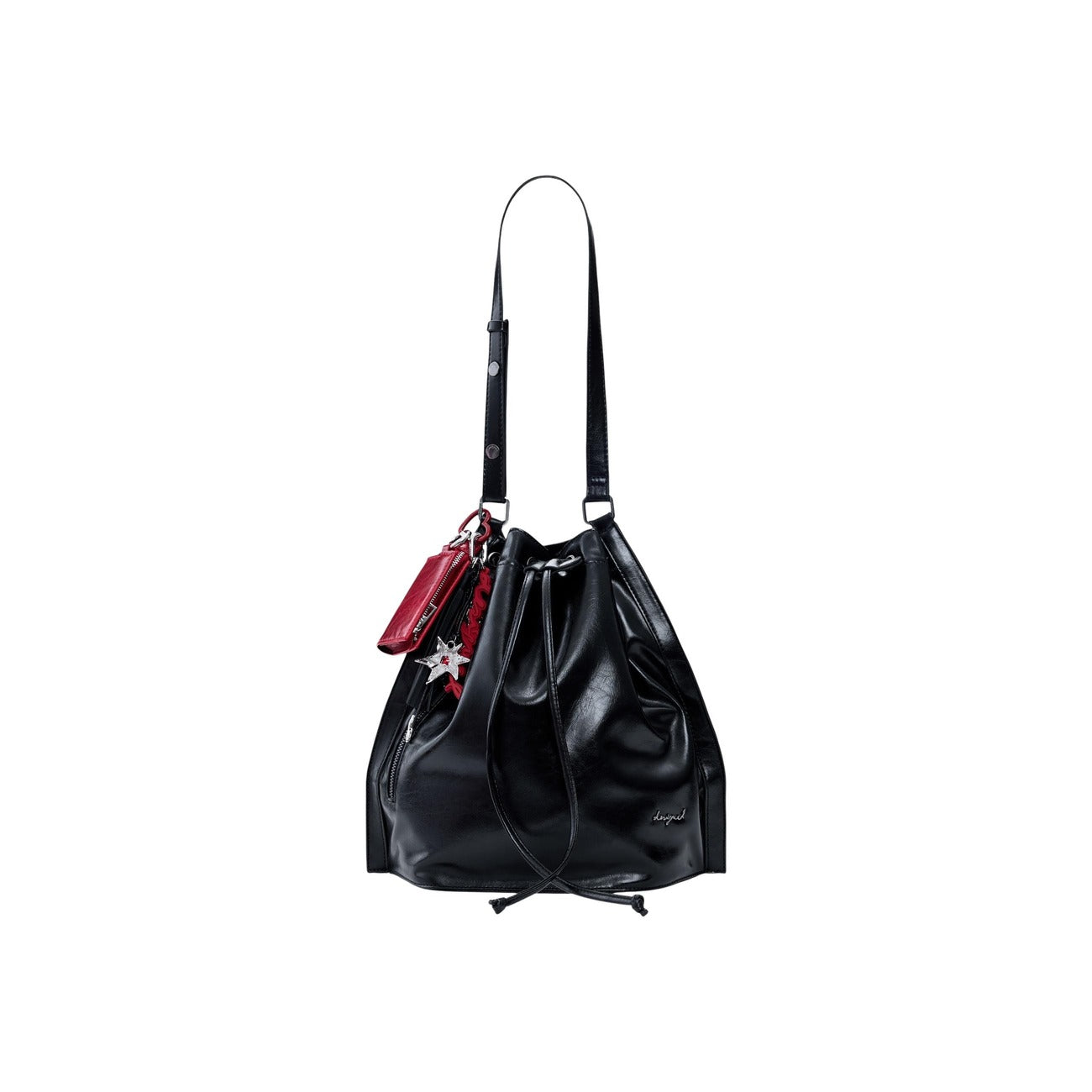 Borsa Desigual donna nera secchiello con coulisse tracolla regolabile 100% poliuretano - vista frontale
