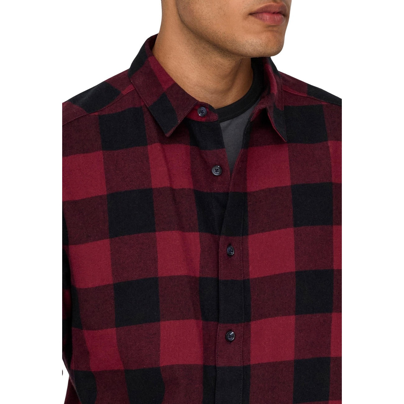 Only & Sons Camicia Uomo Rosso Quadri Bottoni Manica Lunga Scollo Tondo Colletto Classico Cotone 100% Autunno Inverno 22007112