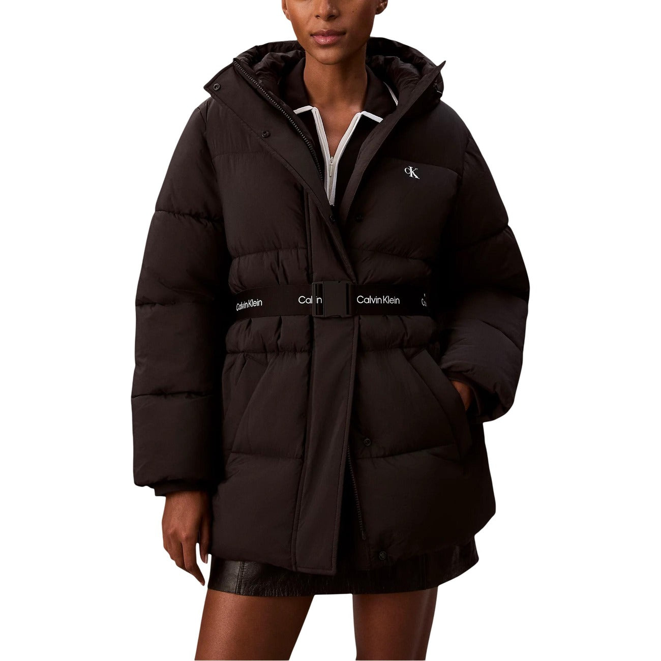 Calvin Klein Jeans Giubbotto Donna Nero Zip Bottoni Automatici Manica Lunga Scollo Alto Cappuccio Tasche Poliammide 100% Autunno Inverno LV047D507G