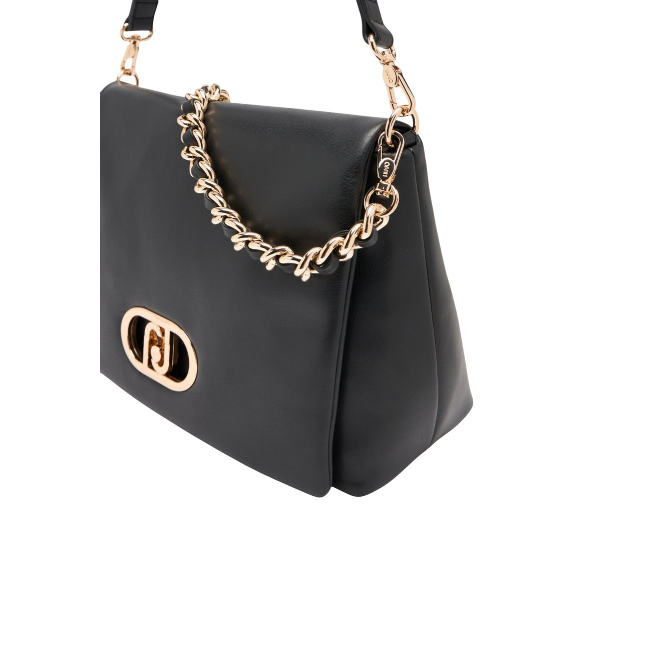 Borsa Liu Jo Nera Grande; 100% Poliuretano ecosostenibile. Effetto nappa, manico con catena, tracolla removibile e chiusura magnetica. Capiente e raffinata, stile Primavera/Estate.