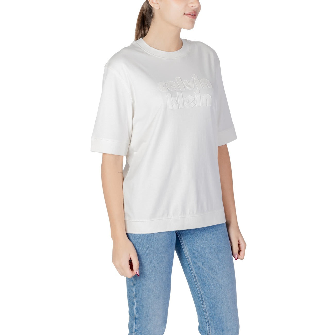 Calvin Klein Jeans T-Shirt Donna Bianco Manica Corta Scollo Tondo Cotone 100% Autunno Inverno LV047C208G