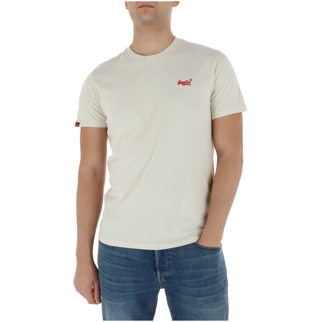 Superdry Tshirt panna Tee Vintage Logo Ricamato; 100% cotone, girocollo, stile basic premium. La t-shirt versatile e resistente per ogni giorno. Vista frontale 