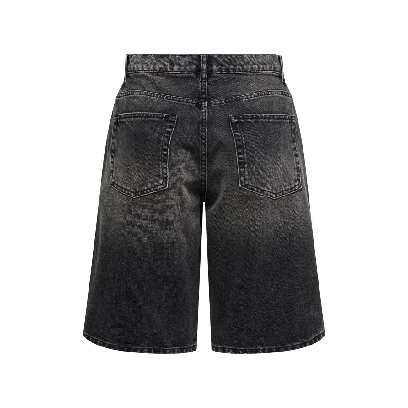 Bermuda Jeans Neri Donna Only Onlmate Baggy Long Shorts; Tessuto 100% cotone eco con taglio lungo, vita regular e tasche. Stile casual urbano leggero e sostenibile. Posteriore 